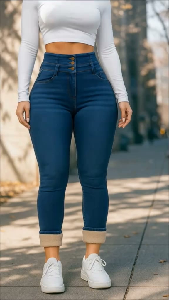 High-waisted fleece-lined skinny jeans