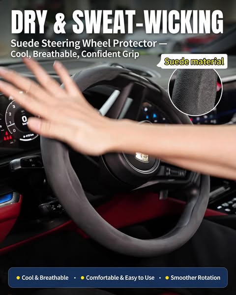 Dopamine-colored suede steering wheel cover