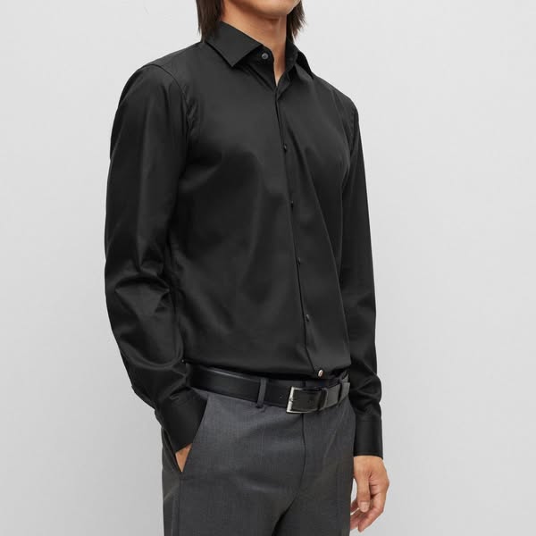 BOSS MEN H-JOE-KENT-C1-214 REGULAR-FIT SHIRT IN EASY-IRON COTTON BLACK - 40 - BOSS