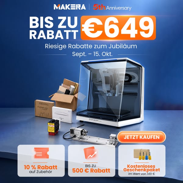 Sparen Sie 600 € bei der Carvera CNC + Gratis-Zubehör-Set im Wert von 149 €!