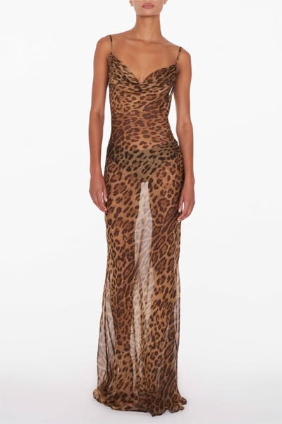Leopard Print Backless Midi Dress