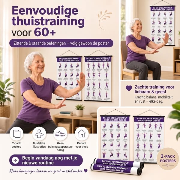 Tai Chi stoeltraining – set van 2 posters voor eenvoudige thuistraining (60+)