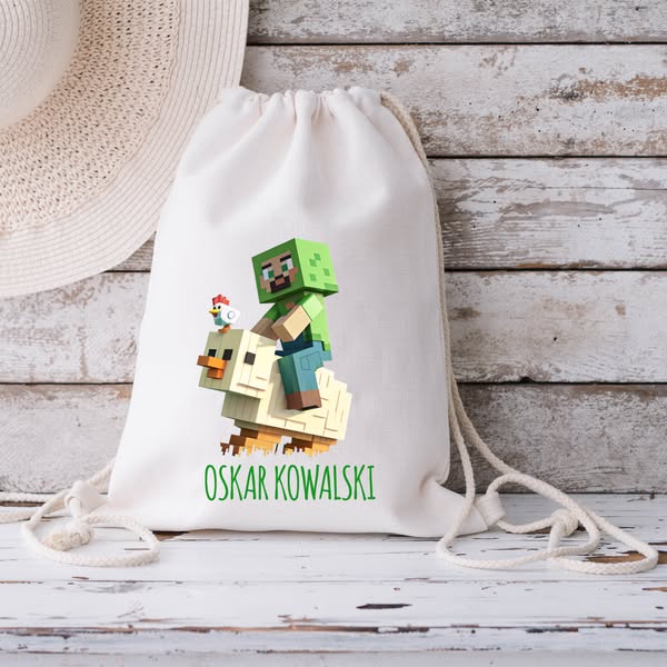 Worek na buty z imieniem do przedszkola szkoły 32 x 42cm - Minecraft 3WDP