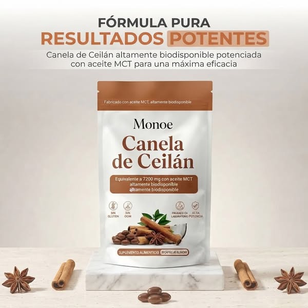 Canela de Ceilán 7200mg equivalente con aceite MCT