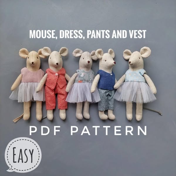 Small mouse sewing pattern: Mouse, dress, pants, vest PDF, English