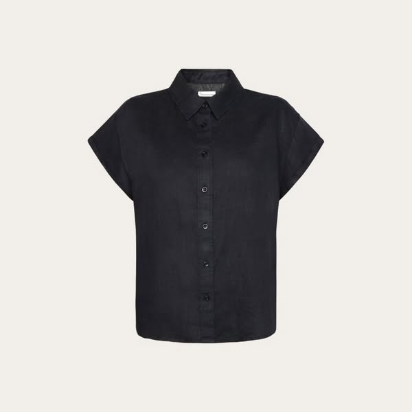ASTER fold up short sleeve linen shirt - Black Jet
