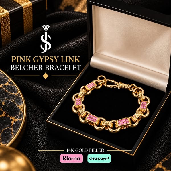 10mm Pink Gypsy Link Bracelet - 14k Gold Filled