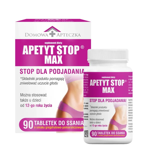 Domowa Apteczka Apetyt Stop Max - tabletki hamujące apetyt i ochotę na słodycze, garcinia cambogia, gymnema, chrom, bez cukru, 90 tabletek d