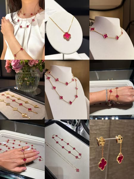Pink Enamel 5-Motif Clover Bracelet
