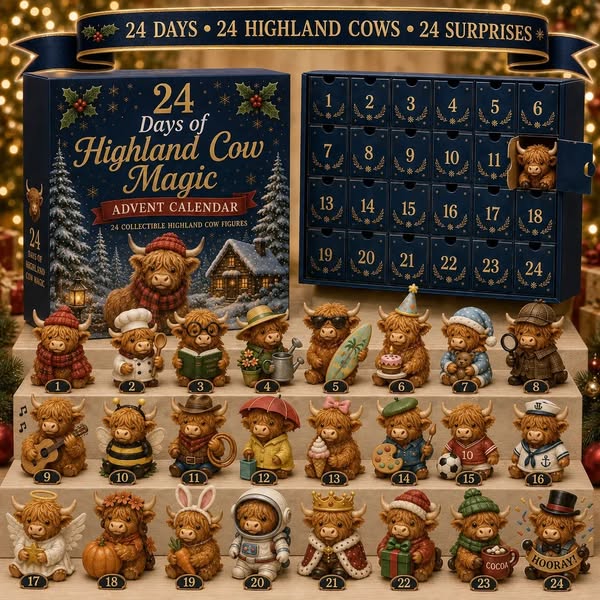 24 Days of Highland Cow Advent Calendar – 24 Collectible Figurines