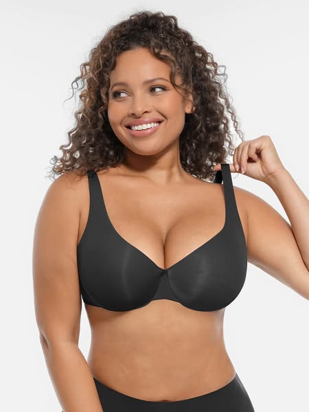 Adjustable-Strap Underwire Deep V-neck Bra - Black / 42 / DDD