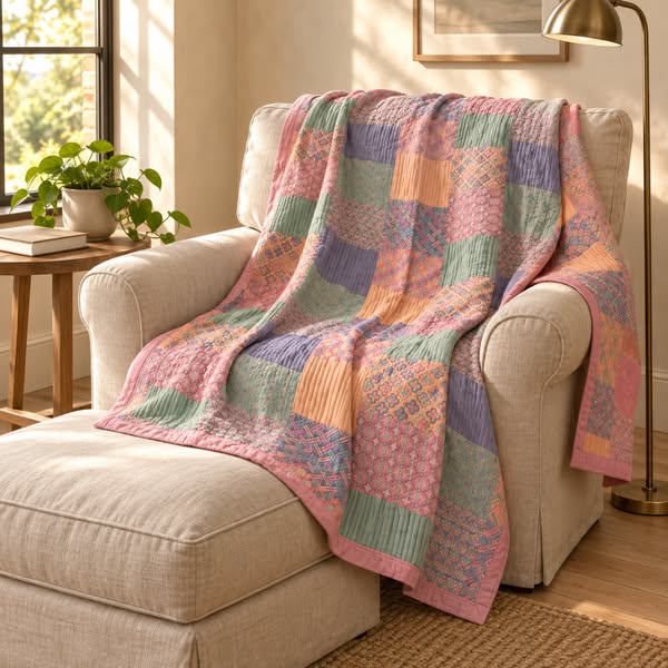 Colorful Cotton Square Quilt