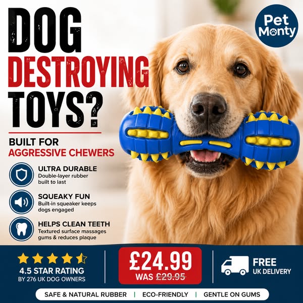The Pet Monty Dumbbell Chewer – Squeaky Rubber Dog Toy in Ocean Blue a