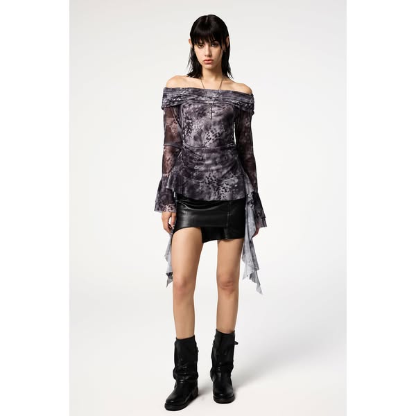 Dual Tone Off Shoulder Floral Mesh Top