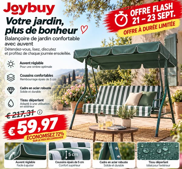 Terrabeta Garden furniture steel swing chair with canopy&seat cushion | Meubles de jardin et accessoires | Joybuy