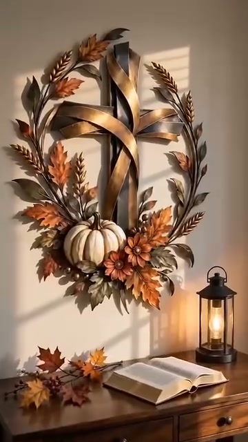 Autumn Cross & Pumpkin Harvest Metal Wall Decor (Buy 2 Free Shipping)