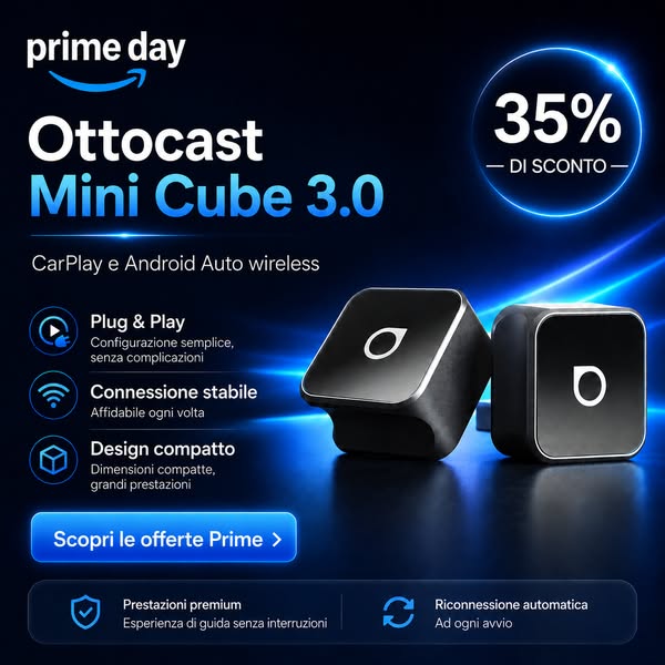Ottocast® Mini Cube 3.0 Adattatore Wireless per CarPlay e Android Auto