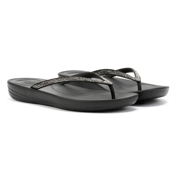 Fitflop Iqushion Sparkle Rubber Women's Black Flip Flops
