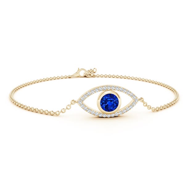 Lab-Grown Bezel-Set Blue Sapphire And Lab Diamond Evil Eye Bracelet