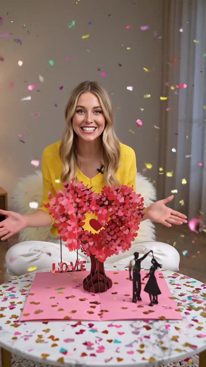 3D Pop-Up Anniversary Card - Romantic Love Tree & Hearts Design