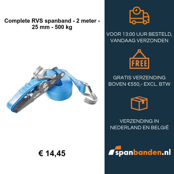 Complete RVS spanband - 2 meter - 25 mm - 500 kg