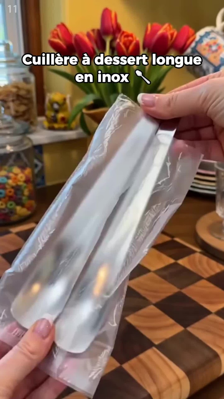 Cuillère à dessert à long manche en acier inoxydable
