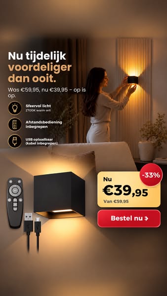 Nieuw! Draadloze Wandlamp met afstandsbediening!