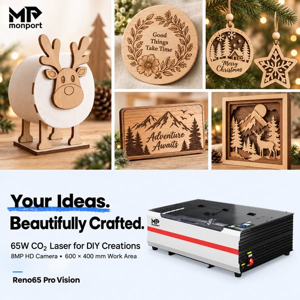 Monport Reno65 Pro Vision 65W Desktop CO2 Laser Engraver & Cutter (24"