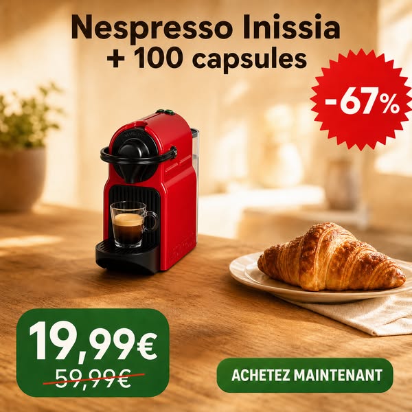Nespresso Inissia + 100 capsules — 19,99 €