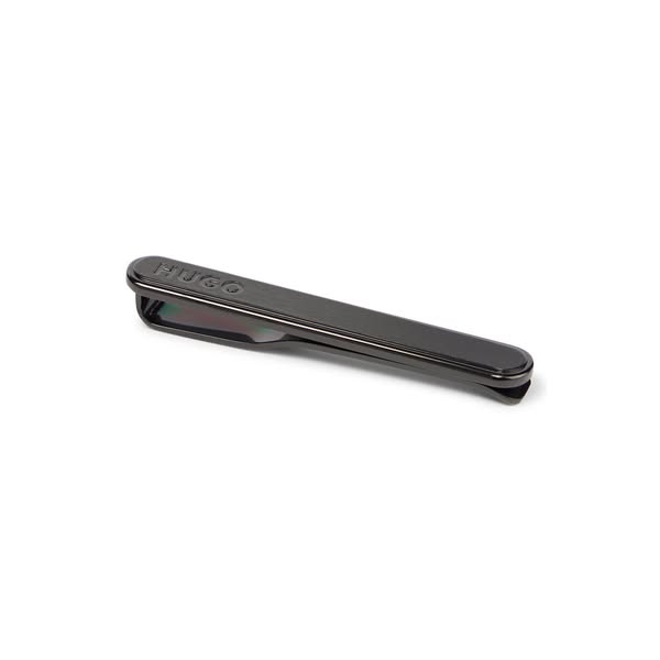 HUGO MEN E-CLASSIC-TIE-BAR OVAL STAINLESS STEEL TIE CLIP WITH ENGRAVED LOGO BLACK