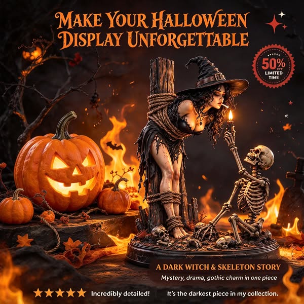 Till Death Do Us Part Gothic Witch & Skeleton Lovers Statue