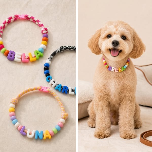 Personalized Beaded Adjustable Dog Necklace