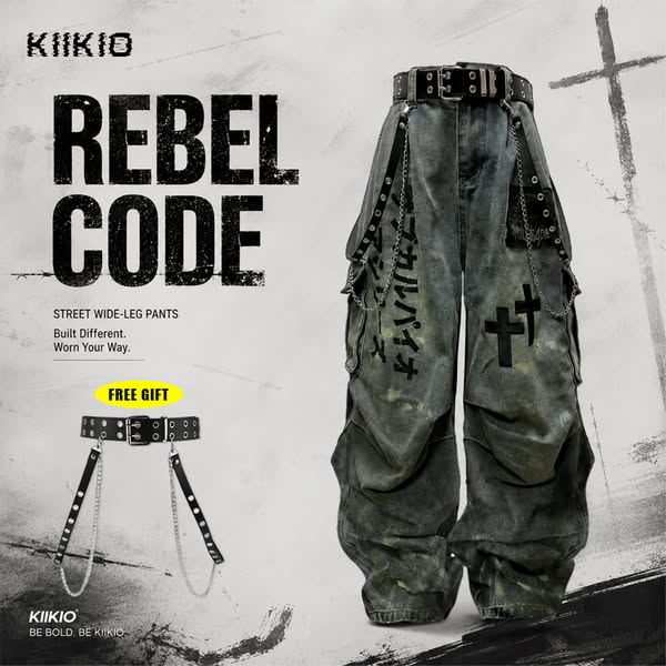 REBEL CODE | Chain Cargo Wide‑Leg Pants
