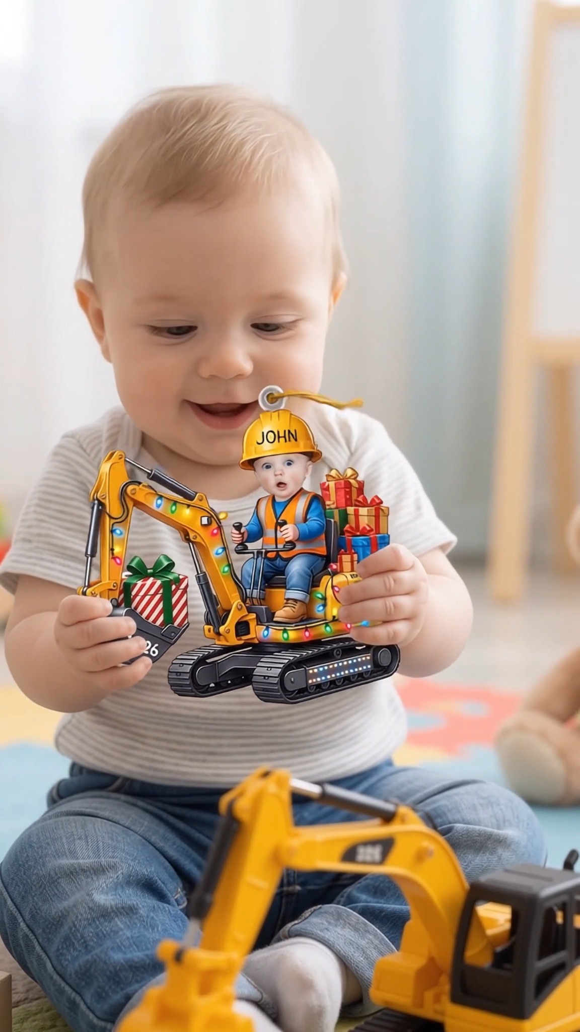 Personalized Excavator Photo Ornament