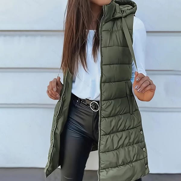 Women’s Zip-Up Long Puffer Vest – Cosy Warmth & Flattering Everyday