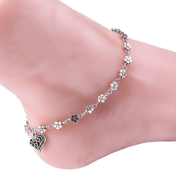 summer women silver bead chain anklet bracelet barefoot sandal be