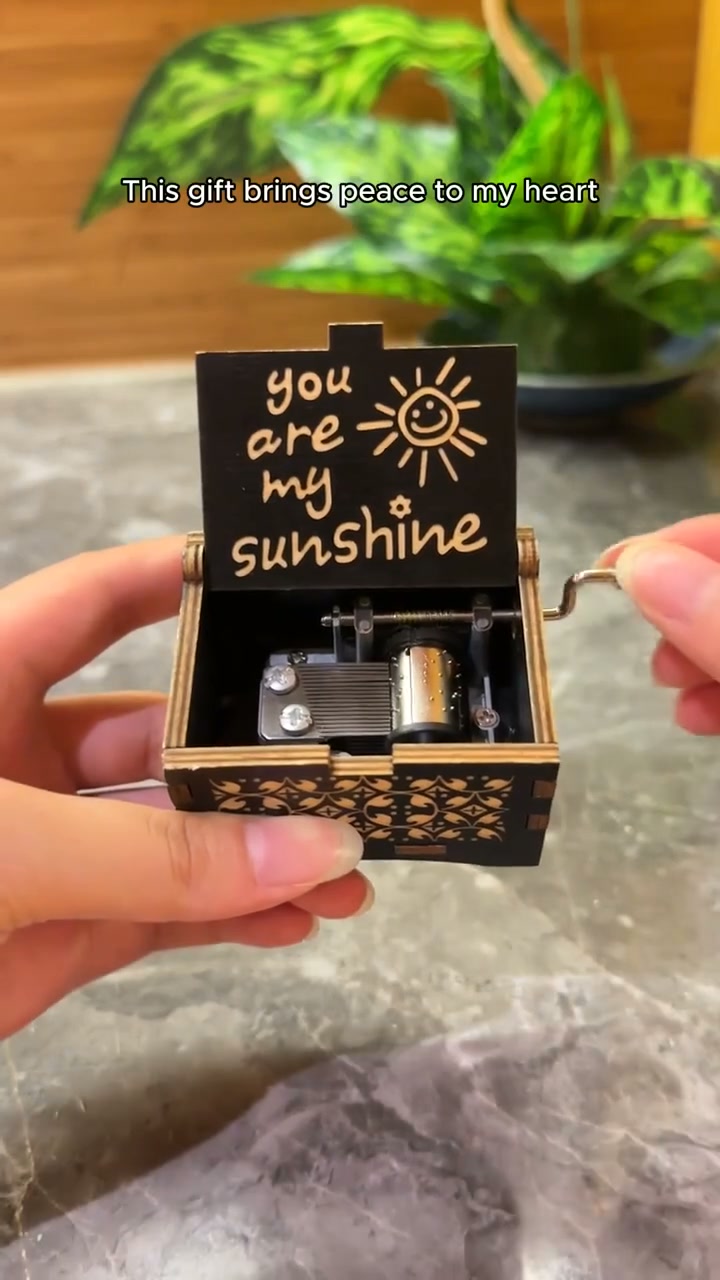 Vintage Wooden Hand-Crank Music Box – Laser Engraved "You Are My Sunshine" Melody Box