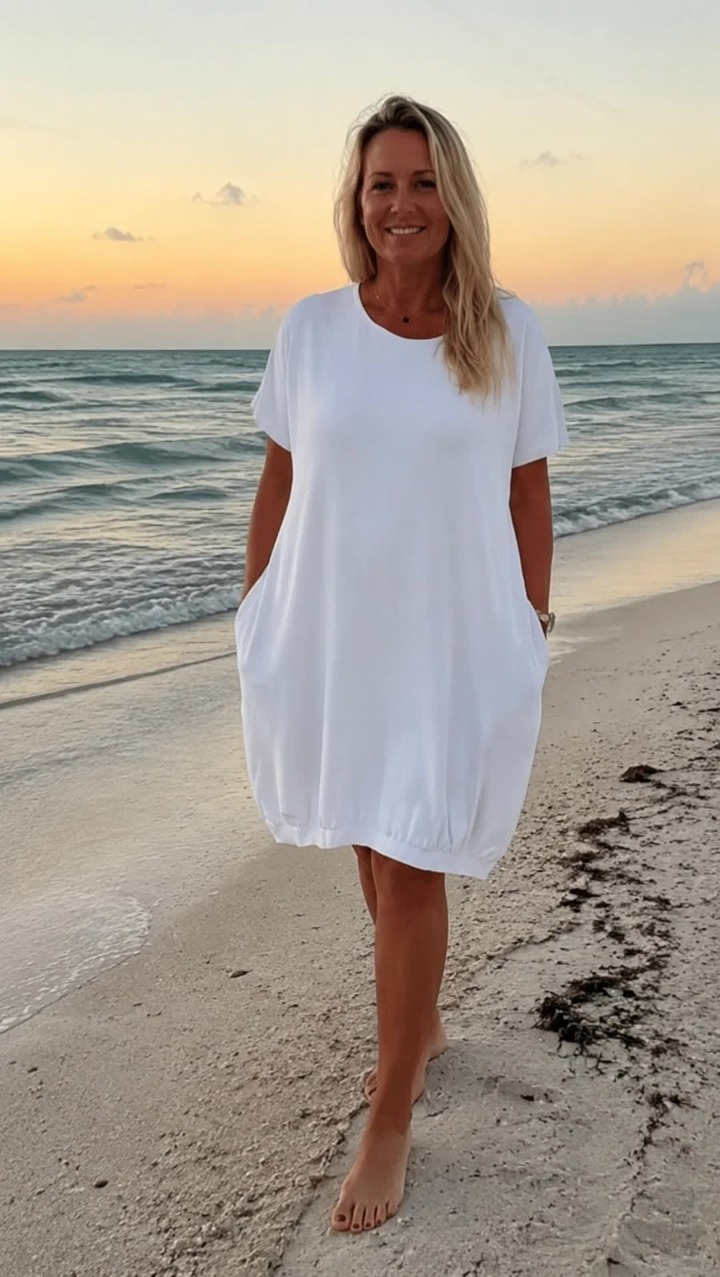 Short Sleeve Round Neck Loose-Fit Dress