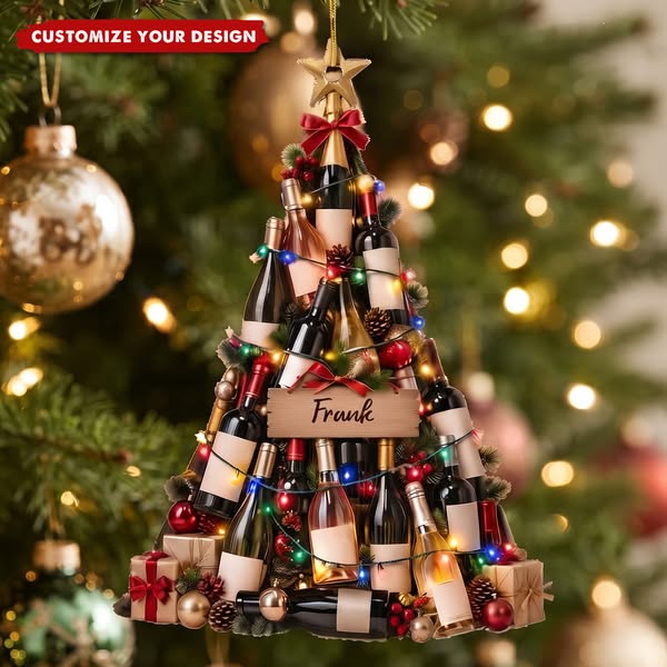 Personalized Wine Bottles Christmas Tree Ornament - Custom Name Drinker Decor