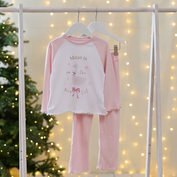 Personalised Nice List Bow Jersey Pyjamas - 5-6 Years