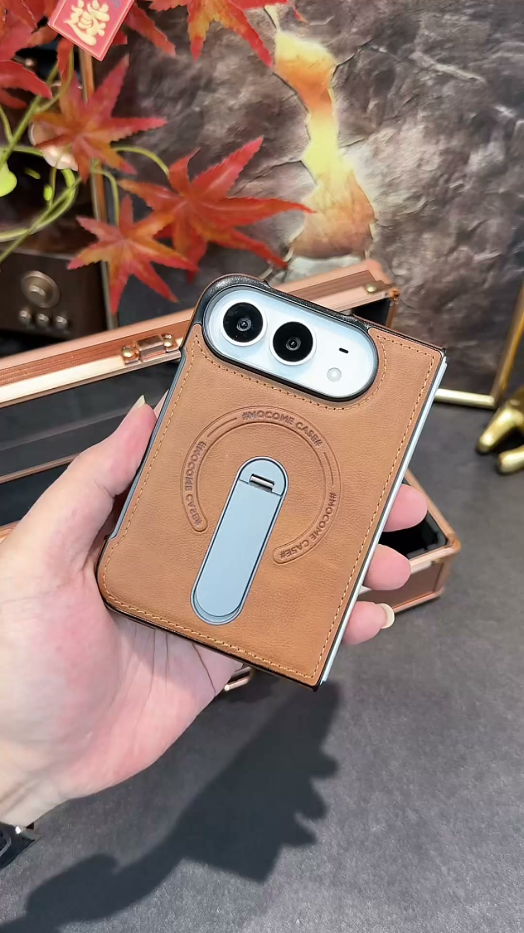 Leather Magnetic Ring Stand Case for iPhone Duo