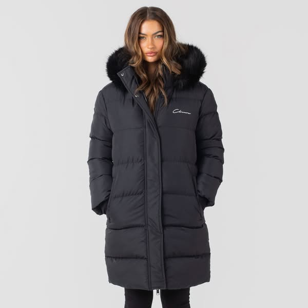 Faux Fur Longline Parka | Black