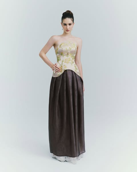 Strapless Corset Gown with Lace-Hem Skirt