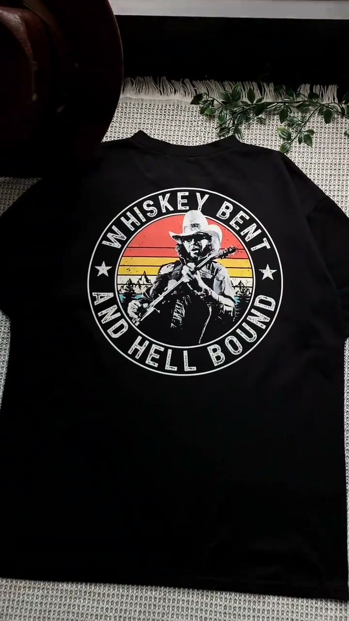 Whiskey Bent And Hell Bound Retro Country Music Tee