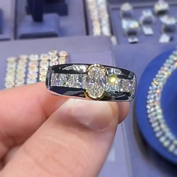5 ctw White Sapphire Oval Cut Classic Men's Ring - JEWELBUYS