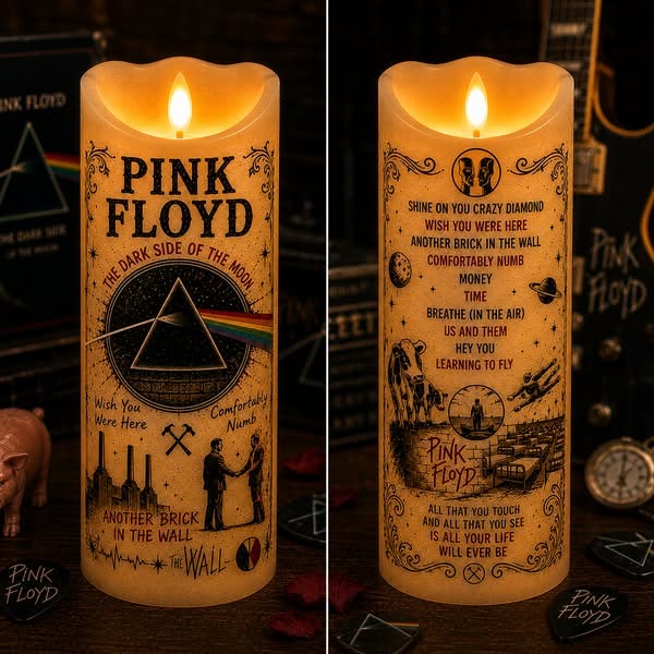 Pink Floyd Flameless LED Candle – Dark Side of the Moon Music Candle, Classic Rock LED Decor, Pink Floyd Fan Gift, Psychedelic Home Accent