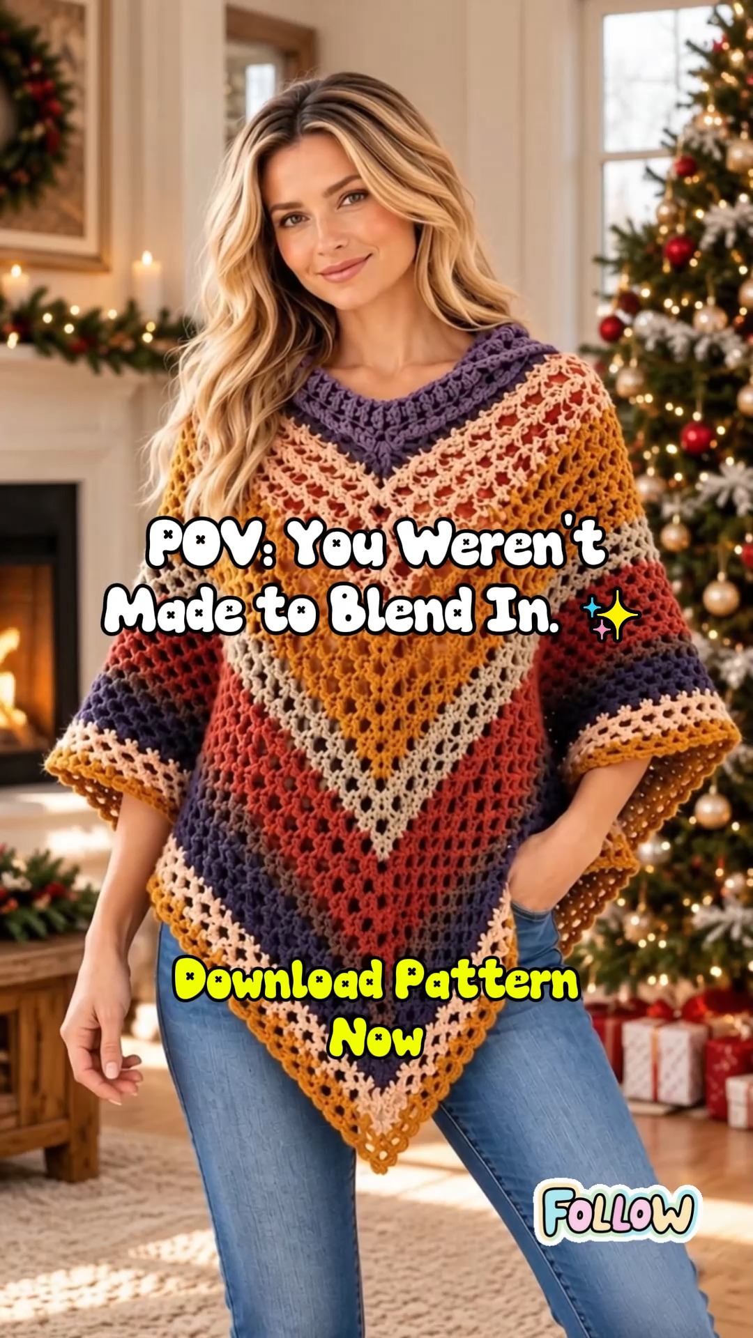 Crochet Hooded Poncho Pattern PDF