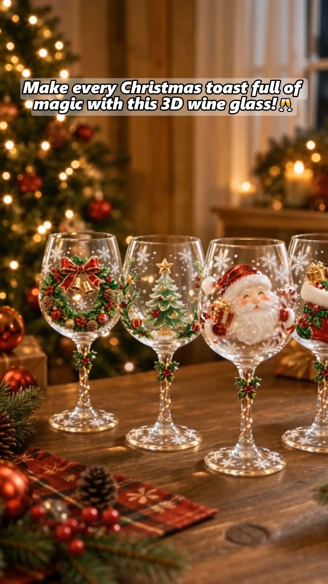 Handcrafted 3D Christmas Wine Glass Collection, 6 Festive Designs, Unique Holiday Decor Keepsake, Christmas Gift for Friends & Family