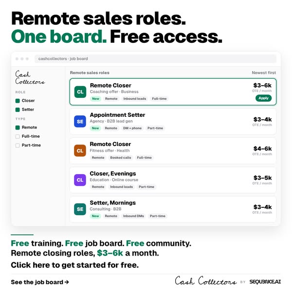 The best roles never hit job sites. / Stop applying blind. / Every remote sales role. One board.