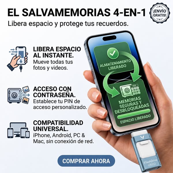 Vorel 4 en 1 Flash Drive – Compatible con TODOS los móviles + 4 adaptadores incluidos